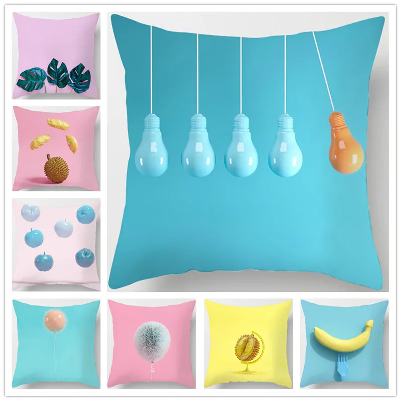 

45*45cm Pillow Cover Polyester Peach Skin Creative Pictures Cushion Office Nap Throw Pillow Case Cushion Cover