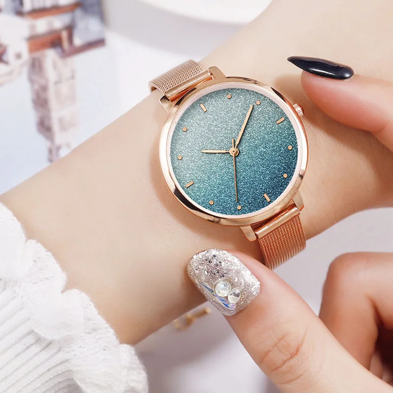 

Women Quartz Watch Ombre Candy Color Dial with Mesh Alloy Strap KQS8