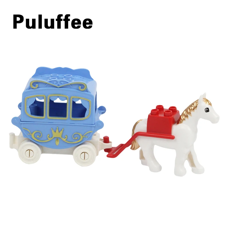 

Princess Carriage Big Building Blocks Compatible With Duplo Horse Trailer Accessory Bricks Set Diy Educational Toys For Children
