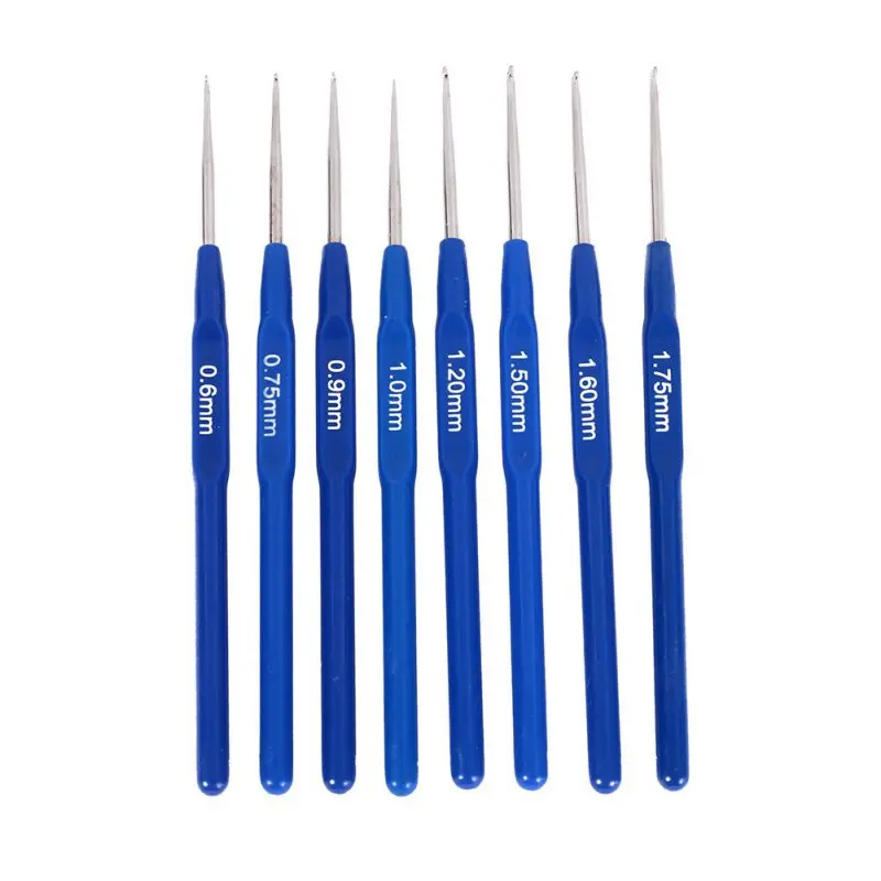 

8 PCS Meal Crochet Knitting Needle Tools Set Knitting Weave Craft Tip Blue Plastic Sewing Thread 0.6-1.75mm Tools