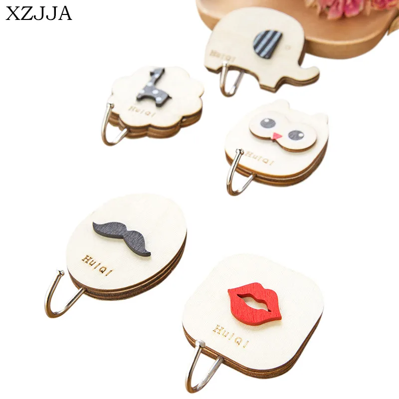 XZJJA 2Pcs Creative Wooden Cartoon Wall Hooks Wall Decorative Storage