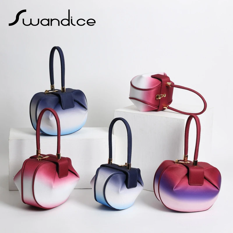 

2019 Canvas Fabric Polar Light Rainbow Colour Vintage Elegant Box Barrel Handbags Clutch Evening Bags Women Female Niche Denim