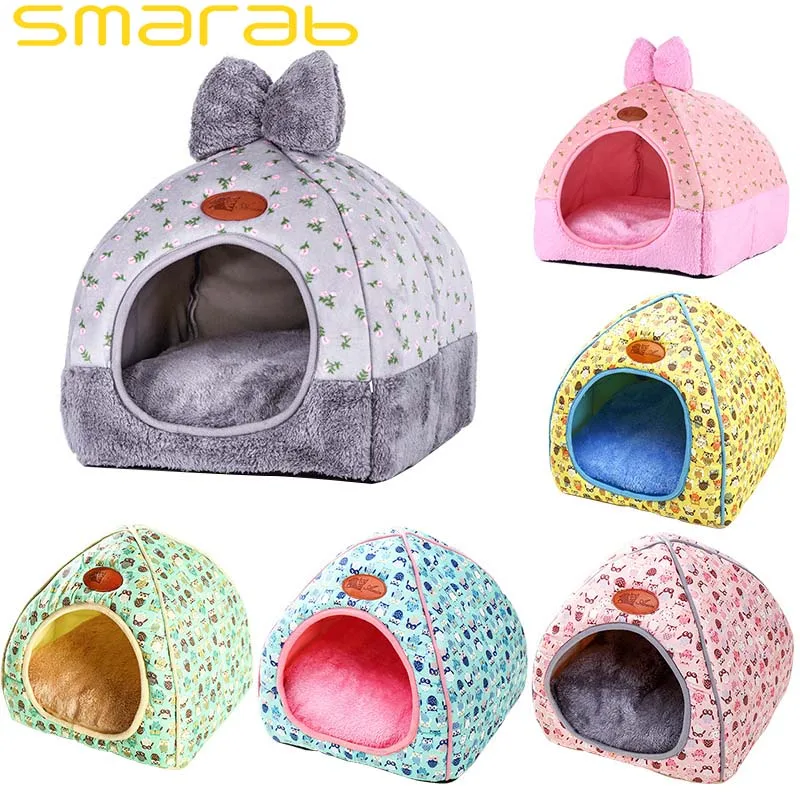 

Warm Dog Cat Beds house Lovely Bow Design Fleece Puppy Dog House Yurt Shaped Washable Dual Use Dog Nest House Pet Products