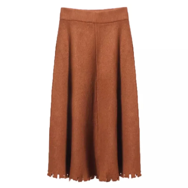 Коричневый DISIMAN fall korean style women solid color pleated skirt winter kawaii long skirt fashion elastic skirts womens - Цвет: Коричневый
