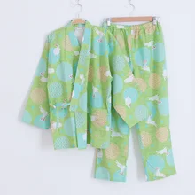 Простой японский кимоно халаты для женщин весна с длинными рукавами хлопок халат Мода повседневное белый кролик Халат