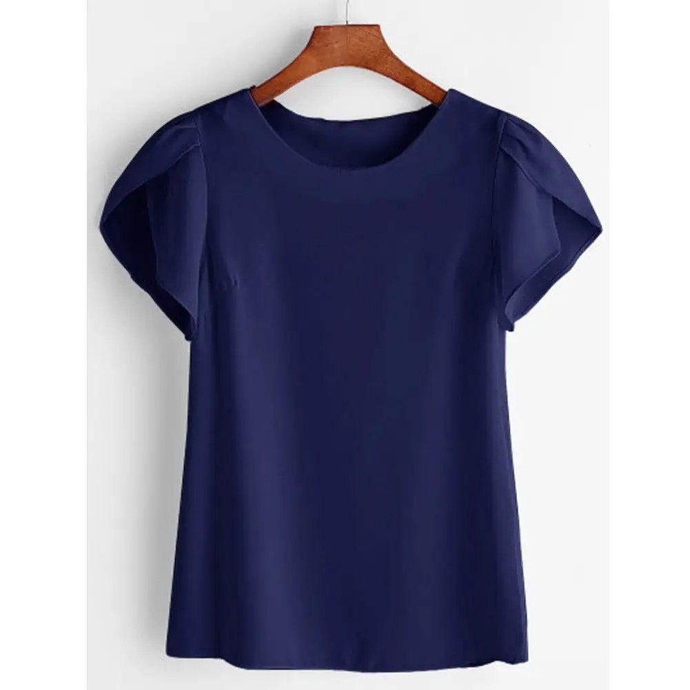 Summer Women Chiffon Blouse Short Sleeve Red Ladies Office Ladies Shirts Plus Size Work Top Plus Size Casul Female Clothing - 32873223297