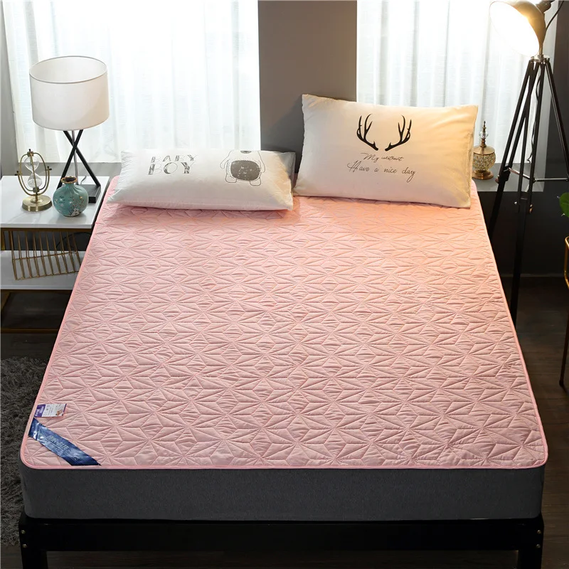 180*20cm Cotton Terry Waterproof Mattress Pad Cover Anti Mites Bed Sheet Waterproof Mattress Protector for Bed Mattress Topper - Цвет: Pink