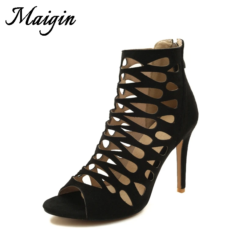 Maigin Gladiator Women Sandals High Heels Ankle Boots for Women 2018 Peep Toe Footwear Breathable Hollow Out Female Casual Shoes