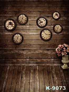 

Classic Retro Clocks Props Decoration Vinyl Background For Wedding,Valentine's Day Photos Backdrops Stripe Wooden Background