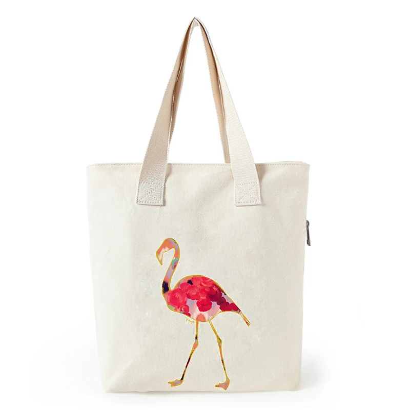 Flamingo print canvas tote bag customized eco bags custom made shopping bags with logo  Dachshund Shepherd Dog Poodle (1)