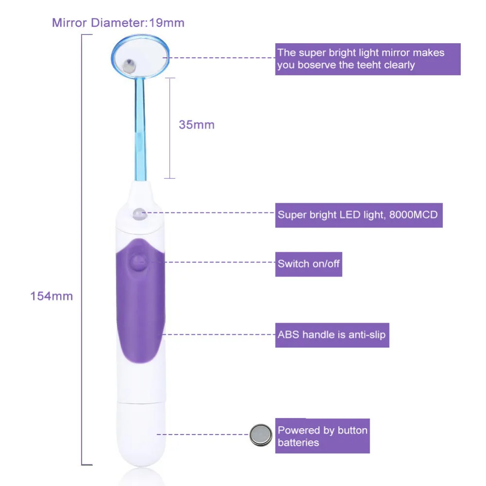 3 шт. ABS пластиковый светодиодный светящийся набор инструментов для ухода за полостью рта стоматологическое устройство для удаления зубного налета электрическое зеркало обнаружения с 3 кнопками батареи