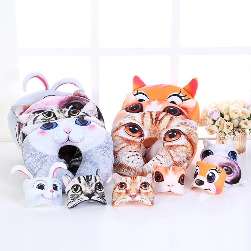 Cartoon Portable Neck Pillow with Eye Mask Pillow Eyelashes Eye Lash