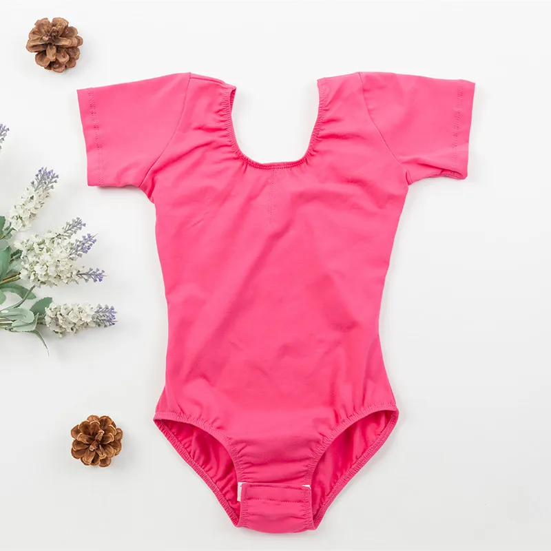 Girls Ballet Dance Leotard Spandex Cotton Short Sleeved Bodysuit Skating Dresses Dance Wear