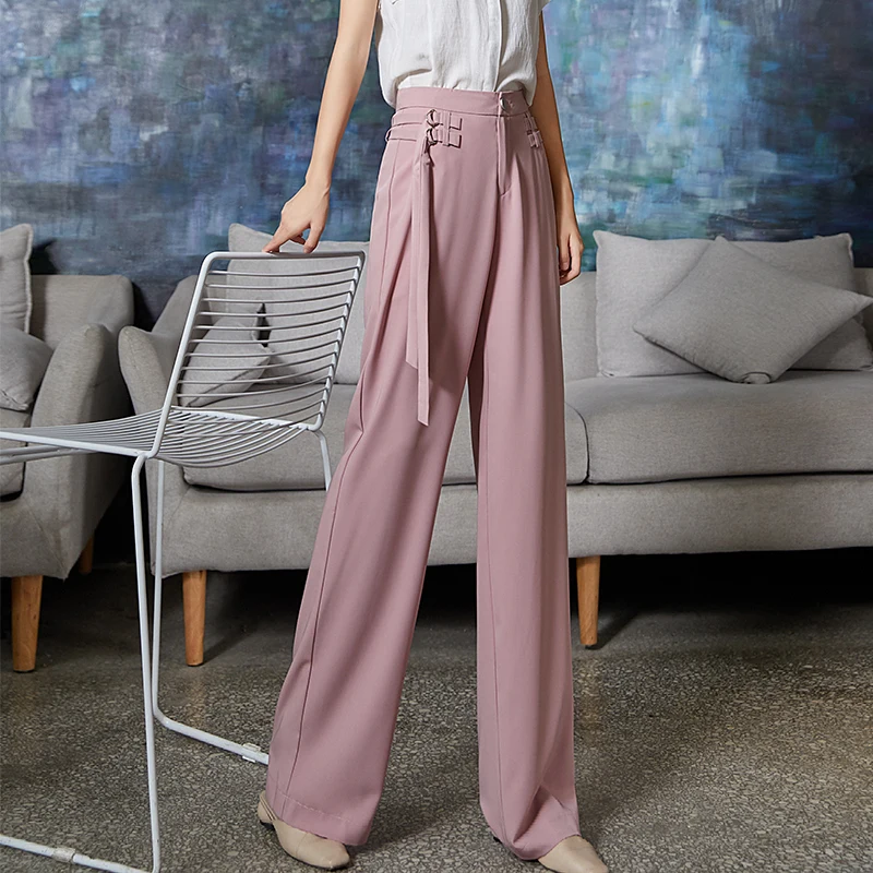 

Summer Chiffon Wide Leg Pants Women Pink High Waist Fake Zippers Gothic Palazzo Pants Plus Size Harajuku Pantalon Femme 2019 New