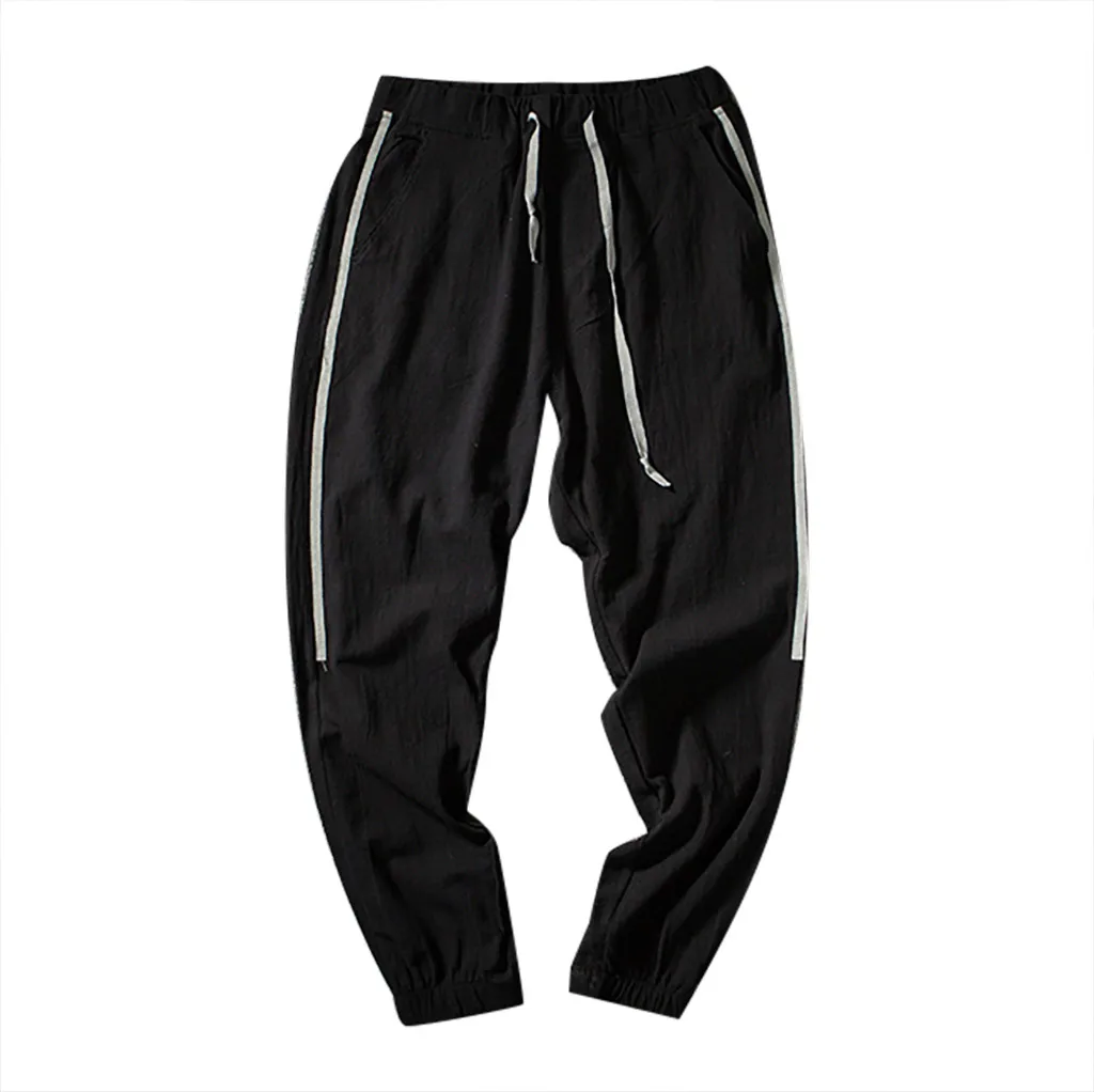 Sweatpants Men Jogger Pants Cotton Refreshing Pure Color Casual Ankle-Length Sweatpants Drawstring Hip Hop Pants