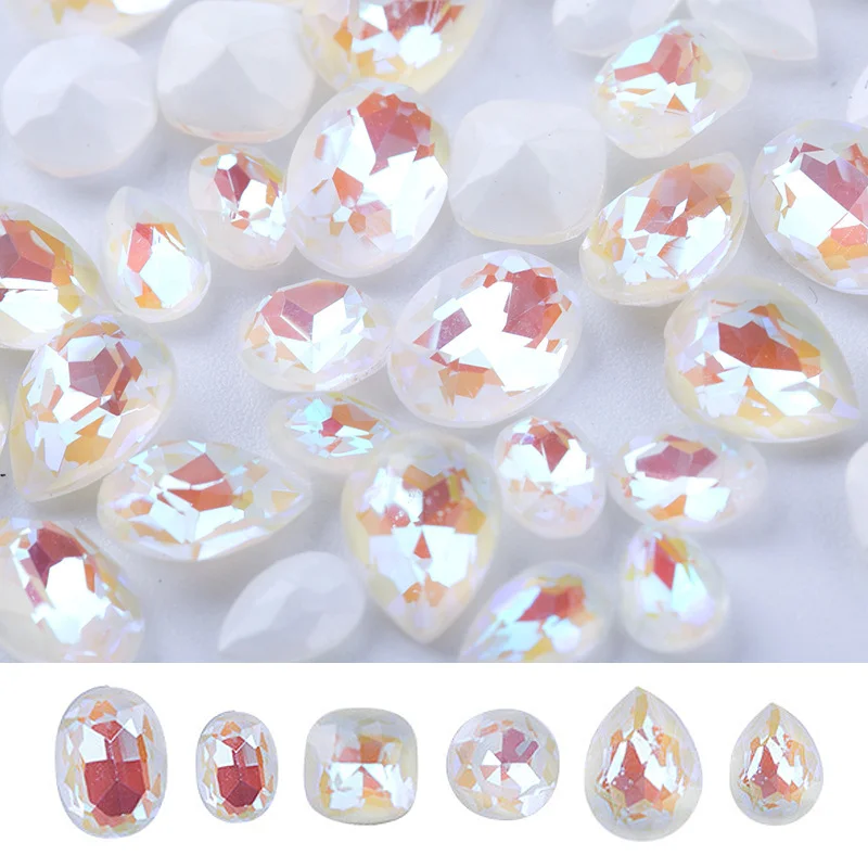 

Sharp Nail Rhinestones White Mocha Mixed Sizes Irregular Water Drop Fluorescence Crystal Rhinestones for Nail Art DIY Design