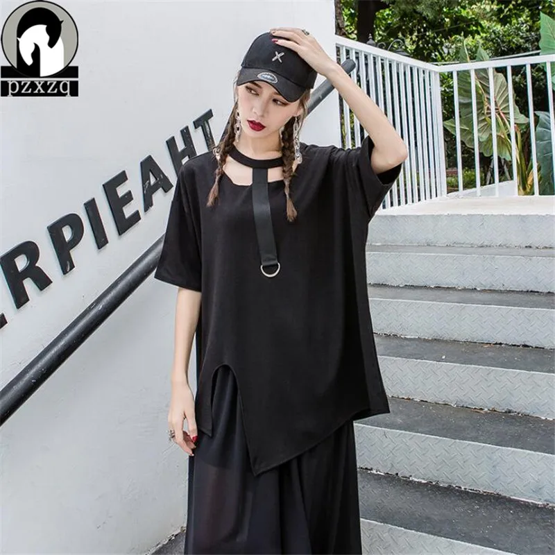 

Hip Hop New 2019 Summer T-shirt Female Loose Irregular Design Short-sleeved Bat Sleeve Shirt Women Casual Top Poleras Mujer