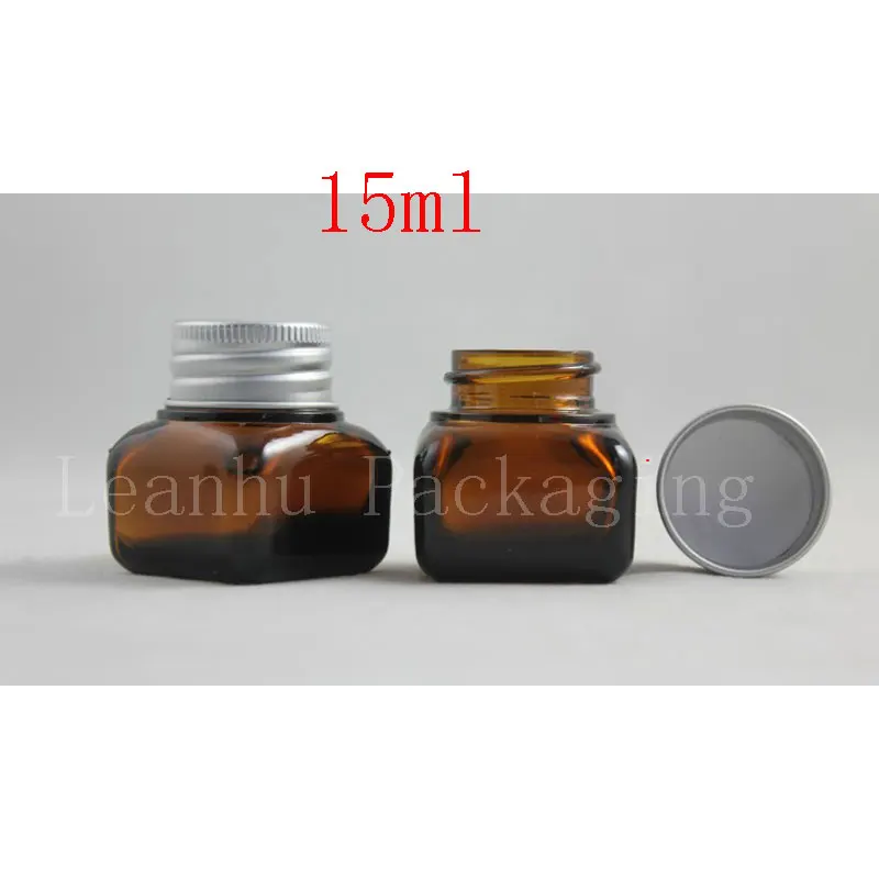 

New 30pc/lot 15g empty square glass mask containers ,with silver aluminum cap ,cream bottles ,sweet pots,amber color,wholesale
