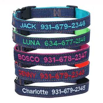 

Custom Embroidery Dog Puppy Collar, Tough jeans Personalized Dog Tag Chain Phone Name ID Collar for big large little poodles dog