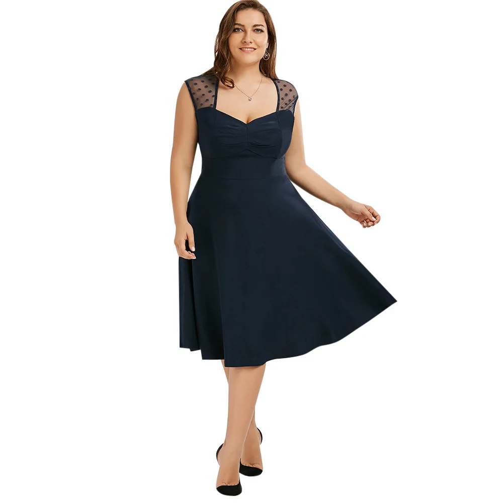 Buy Oxiuly Vintage A line Polka Dots Midi Party Swing