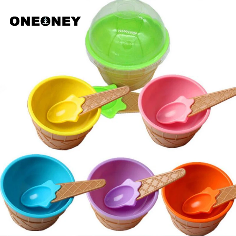 

Oneoney 1pc Ice Cream Bowl Cups Ice Cream Tools Dessert Spoon DIY Stirring Slime Container With a Spoon Child Kid Baking Cakes