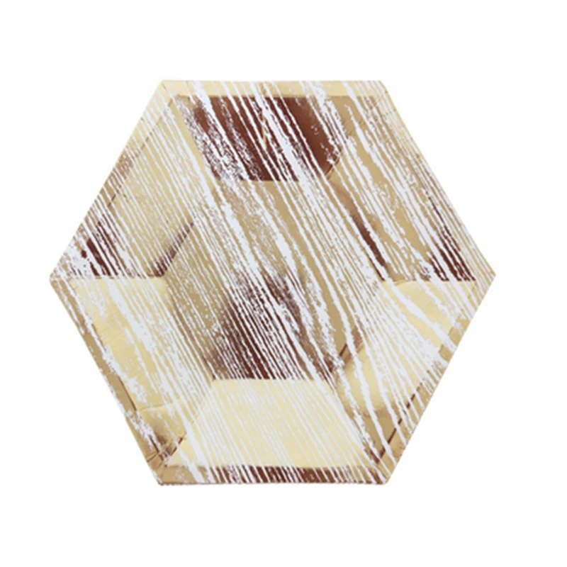 Роза цвета: золотистый, серебристый древесины шестиугольный бумажный пластин салфетки для стаканчиков одноразовая бумажная посуда набор