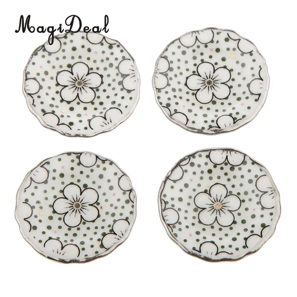 MagiDeal 17Pcs/Lot 1/12 Scale Dolls House Miniature Dining Ware Tea Set Flower Dot Pattern for Collection Kitchen Teahouse Decor