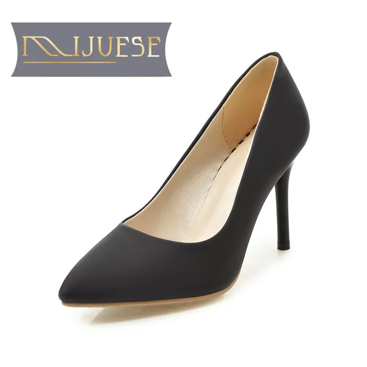 

MLJUESE 2018 women pumps autumn spring slip on Silver color pointed toe high heels women size 34-43