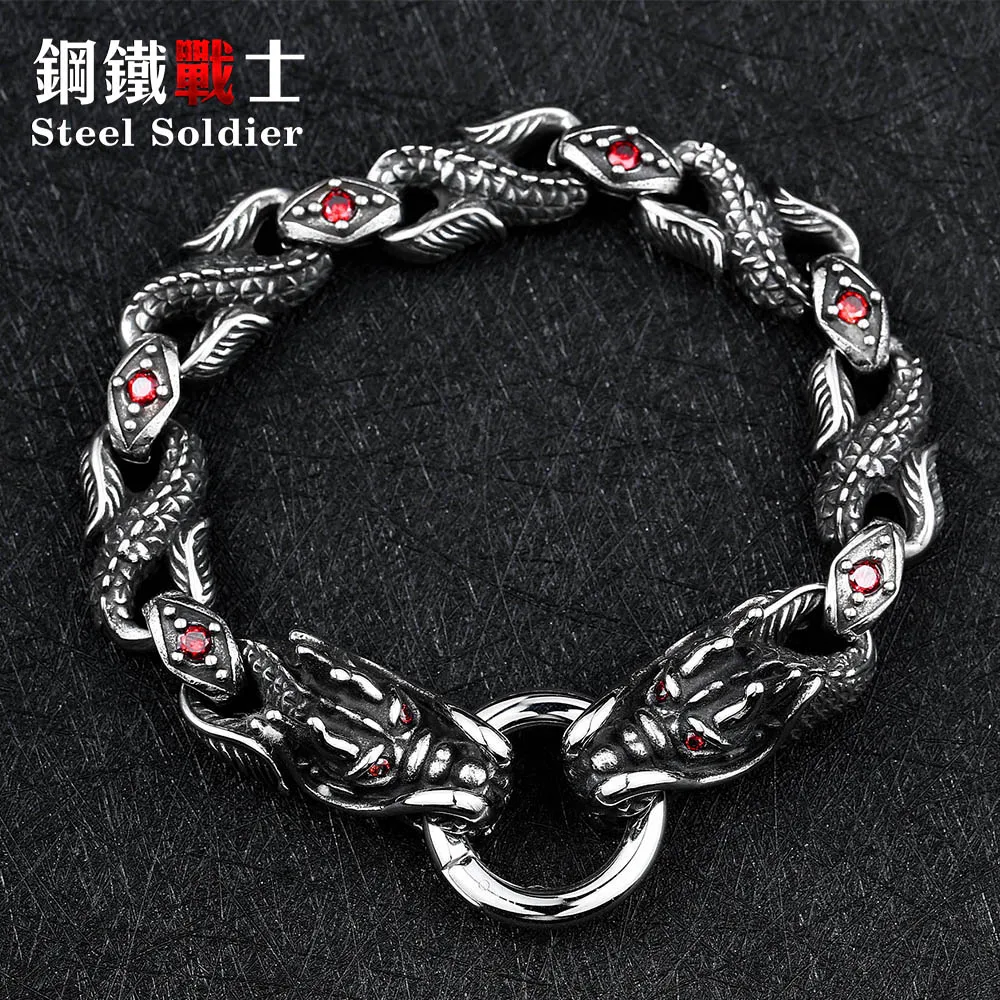 Стальной солдат Новое поступление из нержавеющей стали Панк подвеска дракон с браслет из Красного камня Мода 3D дизайн мужские ювелирные изделия