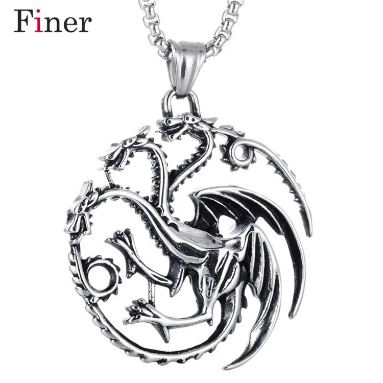 

Fashion Jewelry Hot Movie Song of Ice And Fire Series Games Powers Torque Targaryen Dragon Badge Pendant Necklace