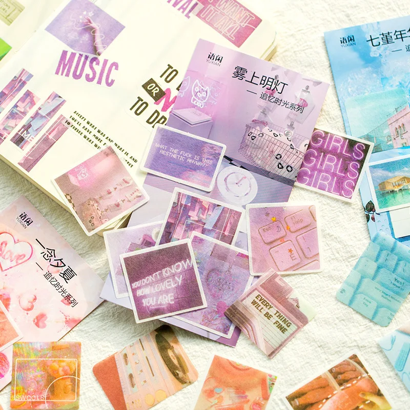 60pcs/box Journal Japanese Paper Stickers Paper Flower Vintage Coffee Decorative Diary Stickers Scrapbooking Flakes Stationery