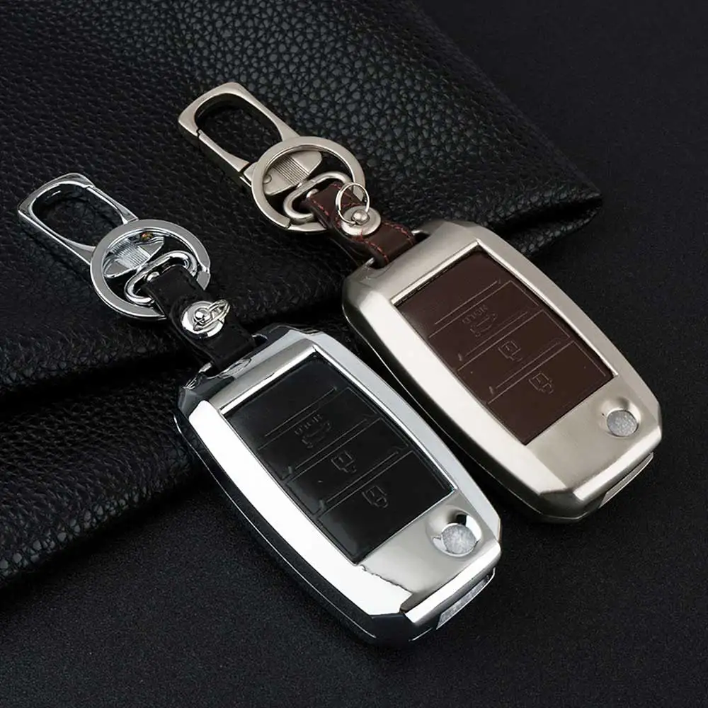 ATOBABI Zinc Alloy+Leather Car Key Cover Fob Cases For Kia Rio K2