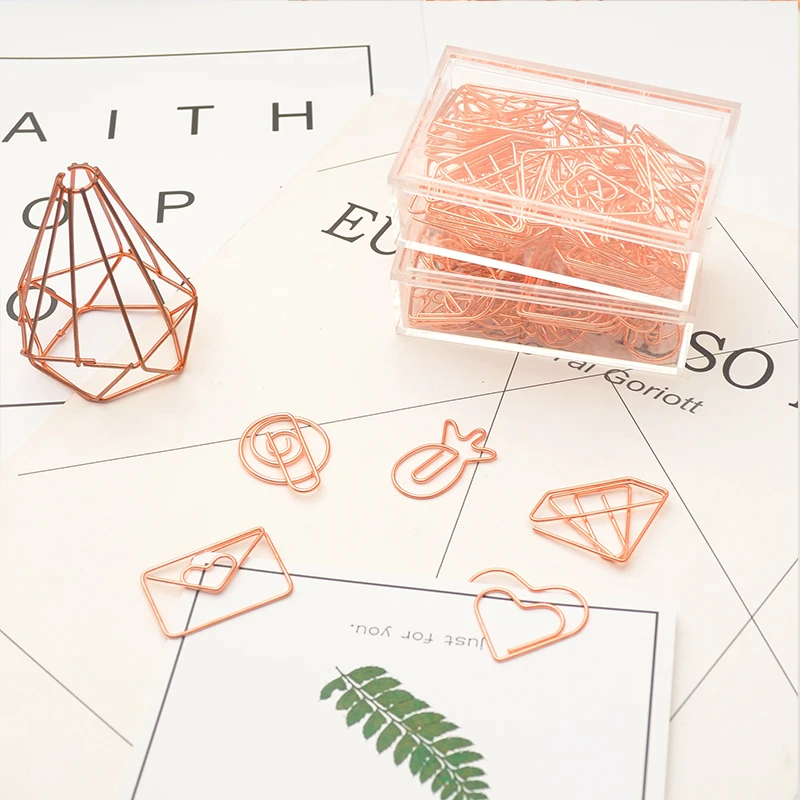 48 шт. розовое золото Цвет Пластик покрытием гальванических ананас в форме сердца, из бумаги зажимы забавная Закладка маркировочные зажимы