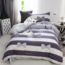 

NEW 3 PCS Duvet Cover 100% Cotton Bedding Set Bed Sheet Pillowcase Kawaii Bowknot Black White Color Stripe Sweet Love Girl Home