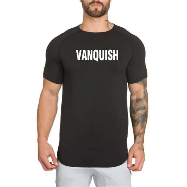 

Europe and the United States hot VANQUISH letter printing fitness t-shirt men 2019 summer new sports running short-sleeved T-shi