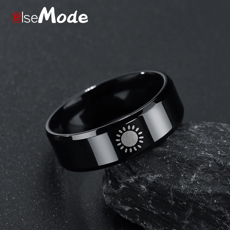 Кольцо из нержавеющей стали ELSEMODE черное кольцо титана с изображением солнца луны