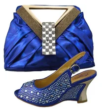 Royal Blue Wedding Shoes And Matching Bags Set For Party High Quality Women Sandal African Italian Shoes With Bag Set 1308-402
