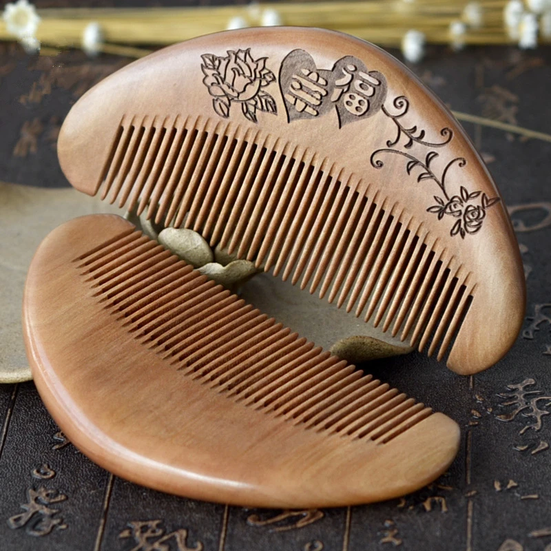 1 шт. креативные резные расческа из персикового дерева трехмерные комбинированная бритва с расческой 12 см полукруглые Shun волосы массажные