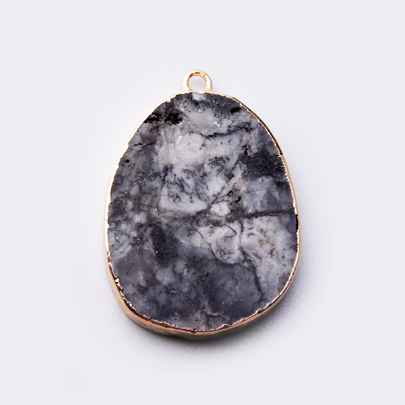 

10pcs Necklace stone jewelry gold charm black pendant necklace handmade diy gifts men natural Ink gems pendants making wholesale