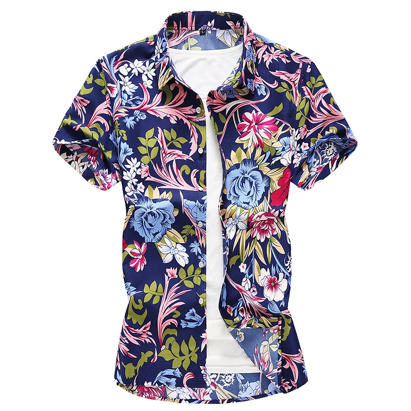 

Summer Beach Hawaiian high quality men Shirt Brand Short Sleeve Plus Size 7XL Floral Shirts Men Casual Holiday Vacation Clothing