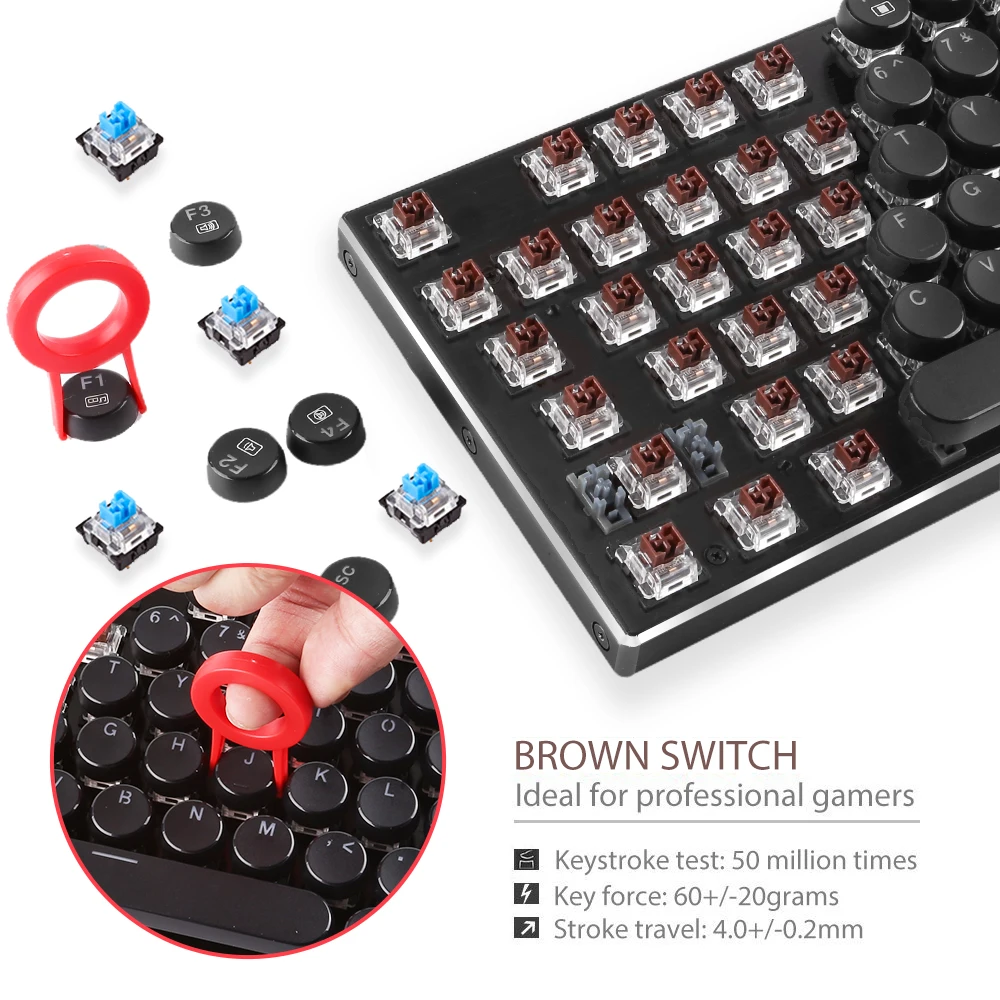  Redragon K556-RK Mechanical Gaming Keyboard Typewriter RGB LED Backlit 104 Keys Anti-ghosting Brown