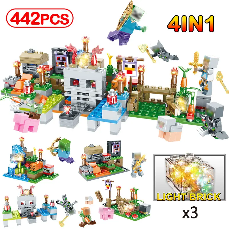 

My World Building Blocks Legoinglys Farm Minecrafted LED Light Brick Castle Village Figures Educational Toy For Children Gifts