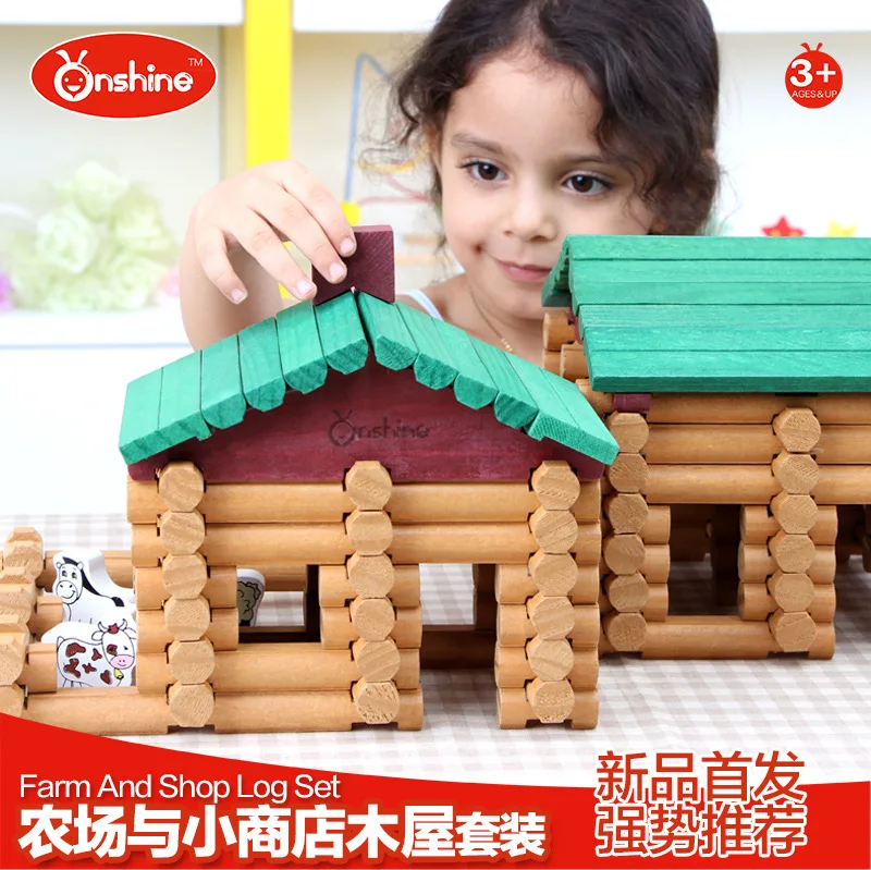 

Onshine Baby Toys 170pcs Wooden Building Blocks Farm and shop log set Toys General Store Treehaus Lumber Birthday Gift