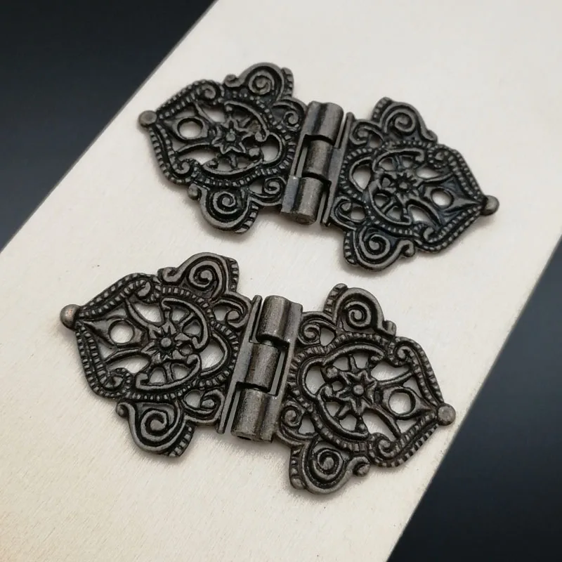 

2x Antique Bronze Mini Lace Hinge Small Decorative Jewelry Wooden Box Cabinet Door Butt Hinges with Nails Furniture Accessories