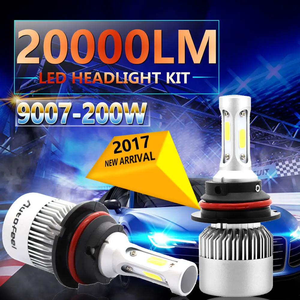 2 шт 9007 6500K HB5 COB DC 9-30V 200W светодиодный комплект фар дальнего ближнего света лампочки 360 градусов освещения