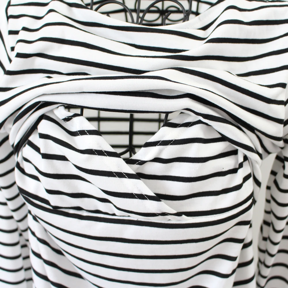 Sunbaby 2018 Spring Fashion Casual Striped O neck Collar long sleeve nursing top breastfeeding clothing for pregnant women