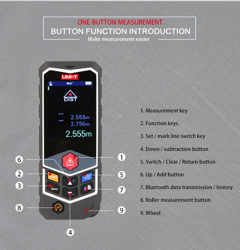 UNI-T лазерный дальномер линейка лазерное измерительное устройство измерительное колесо дизайн Голосовая передача m/ft/in LM50 LM80 Pro