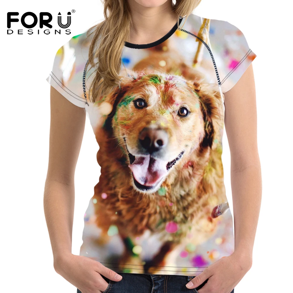 

FORUDESIGNS tshirt Women Tops tee shirts Women t shirts Golden Retriever Harajuku Kawaii Clothes Female Top Summer Tshirt Funny