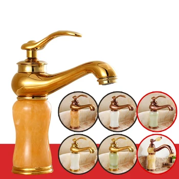 

Different Colors Marble basin faucet hot and cold basin jade taps full copper lavatory faucet marble stone gold basin faucet