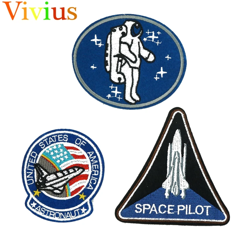 

3pcs/lot Outer Space Astronaut Shuttle Air Diver logo Iron On Embroidered Patch Appliques DIY clothing patches Badges/Military